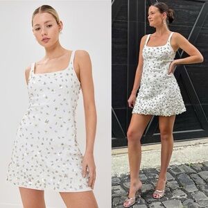 SIMKHAI Ziva Crystal Embellished Crepe Mini Dress Ivory White NEW with tags